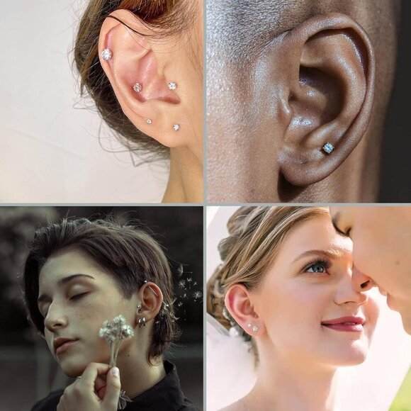 Titanium Flat Back Earrings Nose Ring Hypoallergenic Body Piercing Jewelry - Picture 4 of 6